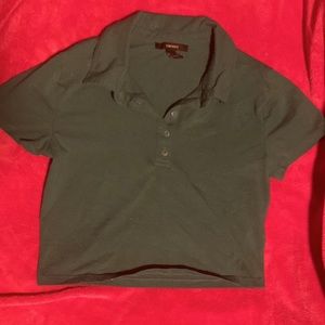 Pine green Cropped t shirt with collar, size medium. It is from Forever 21
